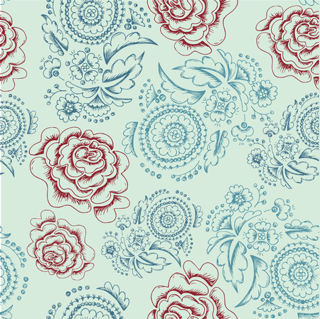 Beautiful pattern with flowers in retro style, for use in textile and printed form. Pattern for wallpaper. Retro floral seamless backgroundのイラスト素材