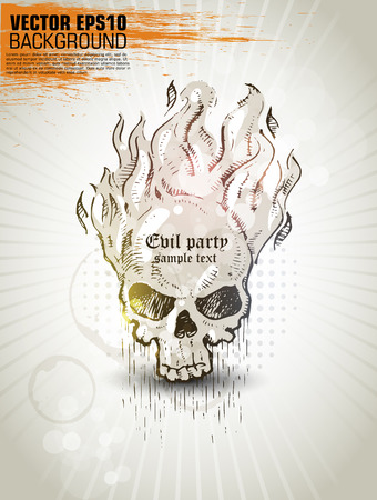 Grunge banner with an inky dribble strip and skull, wings, copy space.のイラスト素材