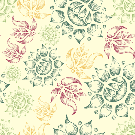 Beautiful pattern with flowers in retro style, for use in textile and printed form. Pattern for wallpaper. Retro floral seamless backgroundのイラスト素材