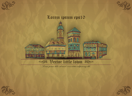 Little town. Background from old paper. Creative vintage vectorのイラスト素材
