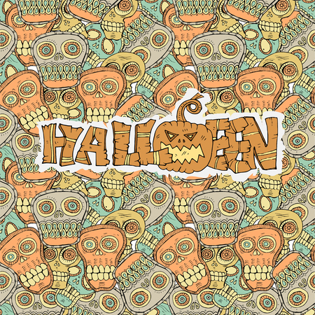 Seamless Halloween pattern background with sculls and bonesのイラスト素材