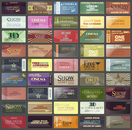 tickets in different styles. Vector illustration. Collection vintage tickets and Coupons. Entry tickets.のイラスト素材