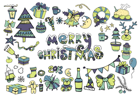 Set of Christmas toys on white background, illustrationのイラスト素材