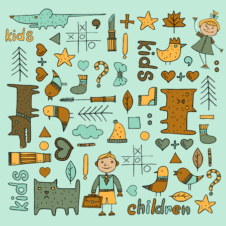 set of childrens items for coloring booksのイラスト素材