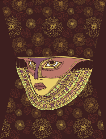 Venetian mask young woman whith flowers for carnival. Abstract vectorのイラスト素材