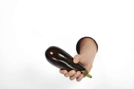 eggplant in handの写真素材