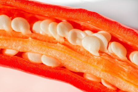 Closeup macro shot of cut red chili pepper