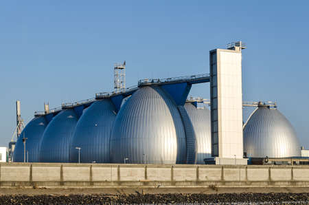 Gas storage tanks in the harbor area in Hamburg, Germany