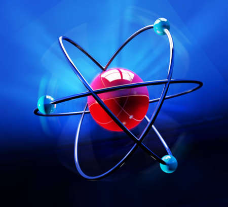 Abstract atom symbol over blue backdrop
