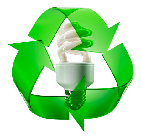 Eco sign with energy saving lightbulbの写真素材