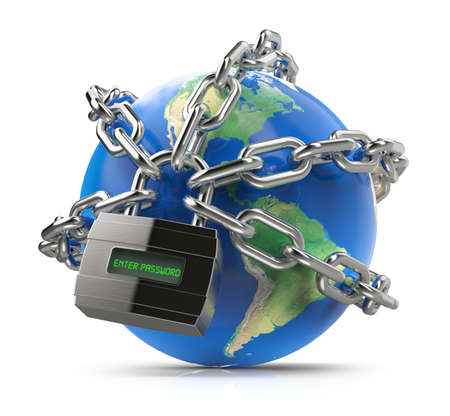 Earth globe with chain and lock, enter password to accessの写真素材