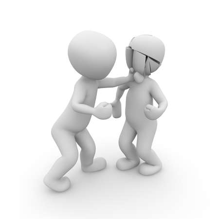 A large fight in the boxing ring keeps out a lot of punches, but not this one go の写真素材