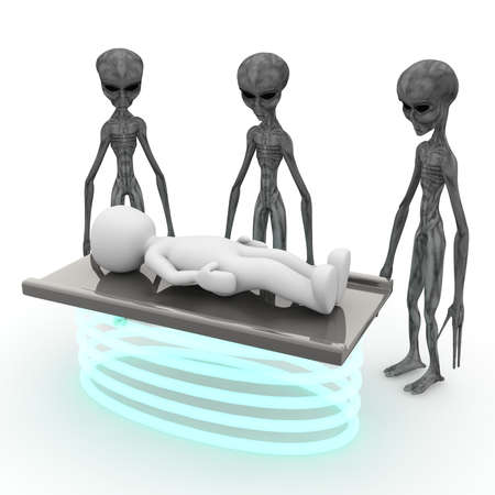 Extraterrestrial beings have kidnapped my family and examine you in the spaceshipの写真素材