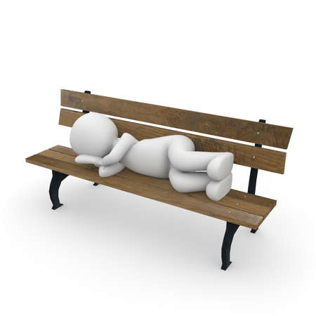 A 3D character sleeping peacefully on a park bench.の写真素材