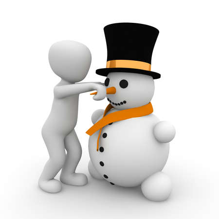 A 3D character build a Snowman.の写真素材