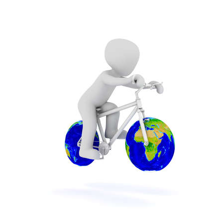 The world bike is a bike with world landscapes on the wheels.の写真素材