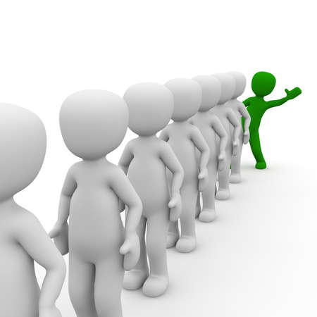 3D characters stand in a queue with a green man.の写真素材