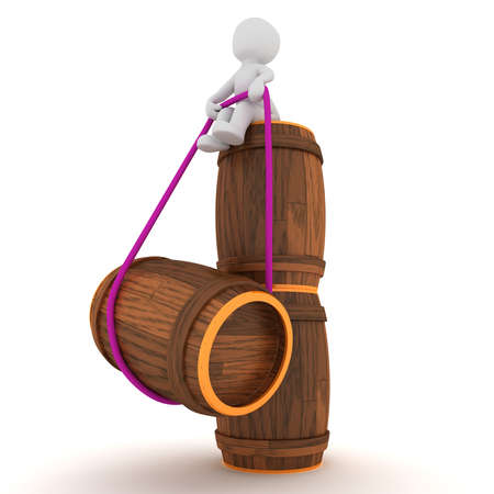 A 3d character tries to lift a barrel.の写真素材