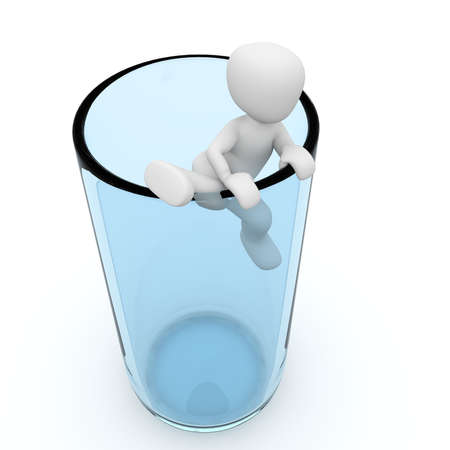 A 3D character tries to escape from a big glass.の写真素材