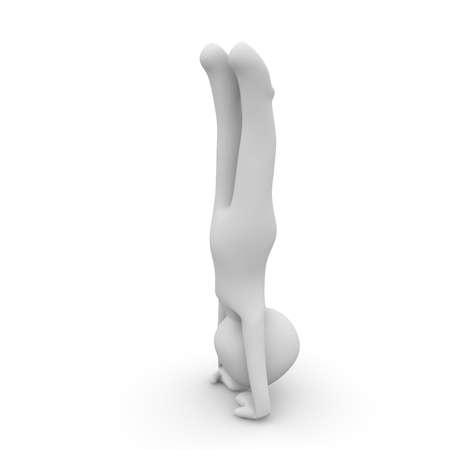A 3D character stands upright on the hands.の写真素材