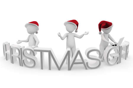 The three characters are looking for gifts for christmas together.の写真素材