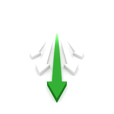 The green arrow shows the right path to a long adventure success の写真素材