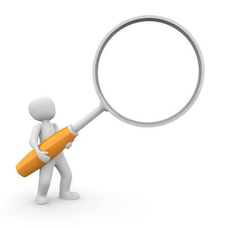 The character has a giant magnifying glass in hands to enlarge slightly.の写真素材