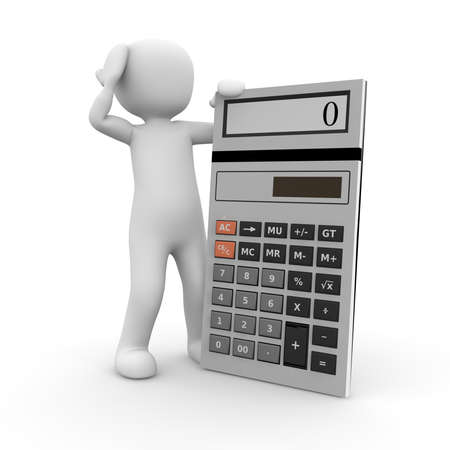 A character expects a difficult task with a calculator.の写真素材