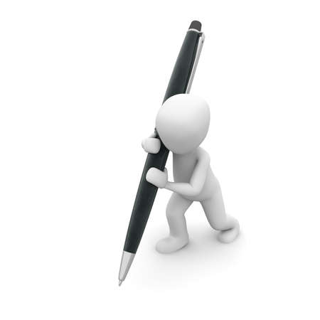 A character will put his signature with a giant pen.の写真素材