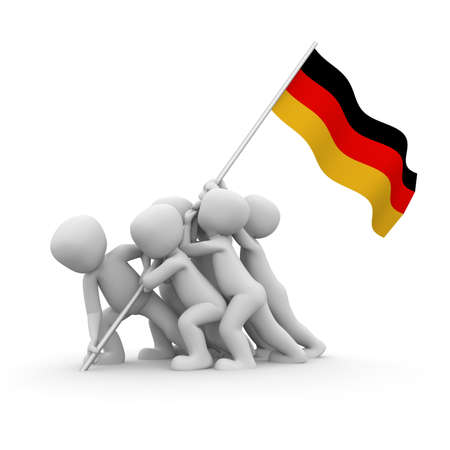 The characters want to hoist the German flag together.の写真素材