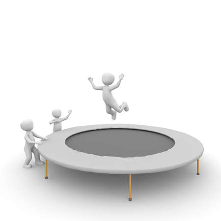 The three characters with a lot of fun jumping on a trampoline の写真素材