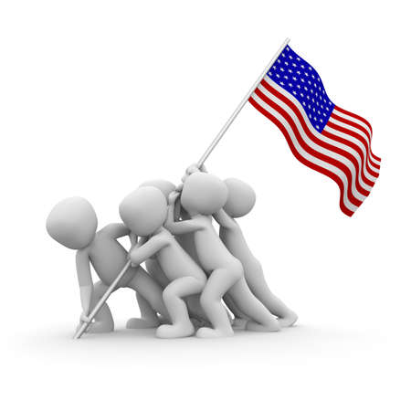 The characters want to hoist the American flag together の写真素材