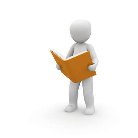 The character has found an interesting book in the library.の写真素材