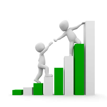 The two characters help to climb the green white graph.の写真素材