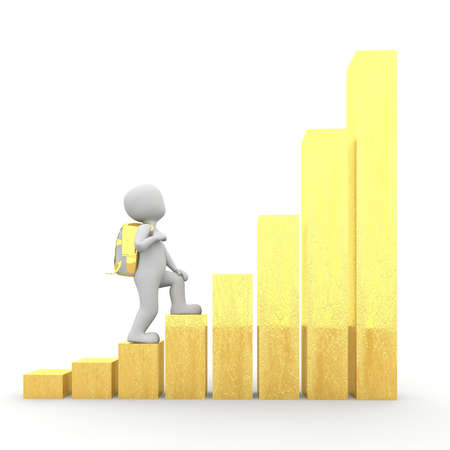 The one character tries to climb the bar graph.の写真素材