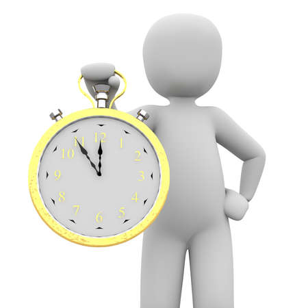 The character shows how much clock it in his pockets clock is.の写真素材