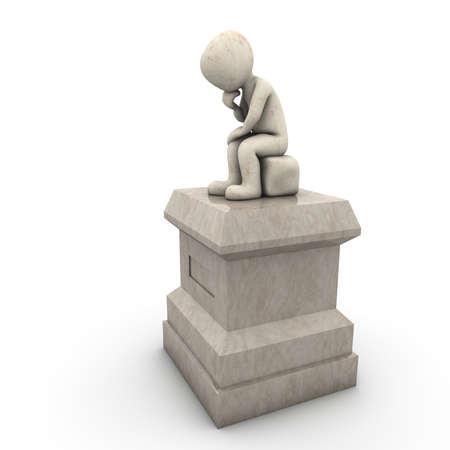 The character of the Statue of thinking.  The statue is of a character who thinks very highly.