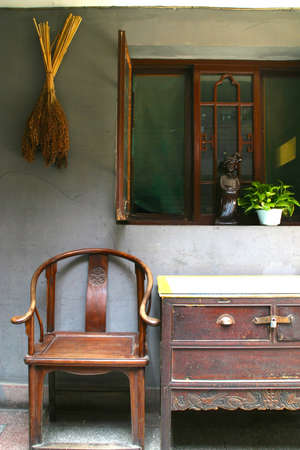 Chinese ancient furniture tables and chairsの写真素材