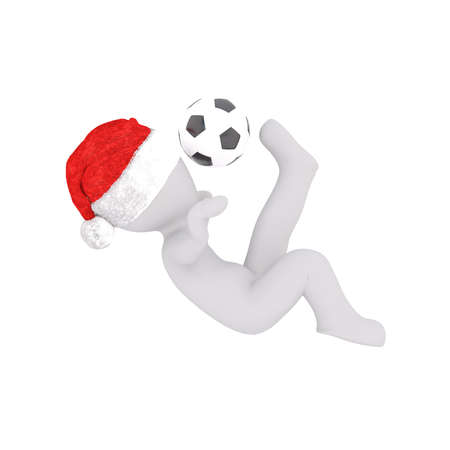 Single 3D figure with Santa hat play soccerの写真素材