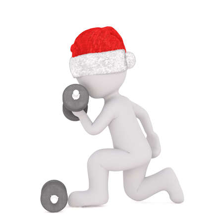 Athletic 3D illustrated figure kneels on one knee and performs bicep curls with dumbbellの写真素材