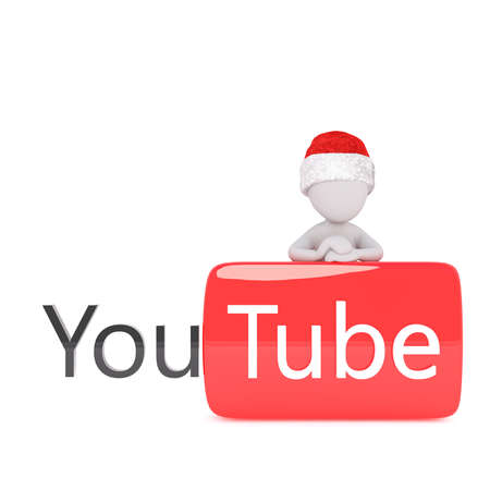 3D figure in Christmas hat over white background