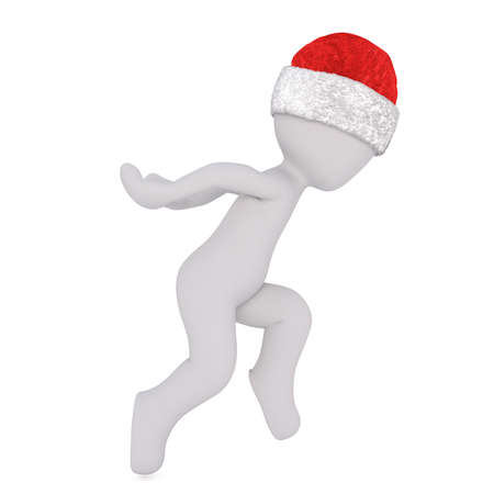 Side view of single leaping figure over white background with arms trailing behind him