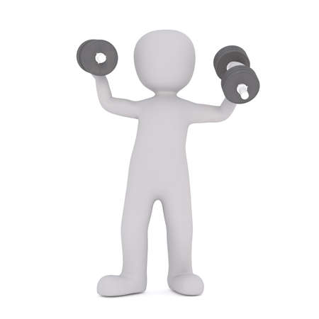 Strong 3D rendered figure holds dumbbells in either hand as he stands against a white backgroundの写真素材