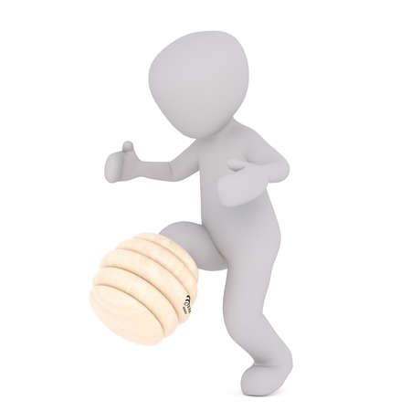 3d toon character walking with foot wrapped in bandages, white backgroundの写真素材