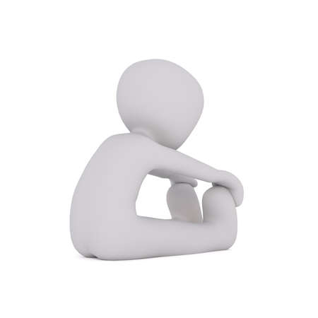 3d Rendering of Cartoon Figure Seated on Ground Touching Toes in front of White Backgroundの写真素材