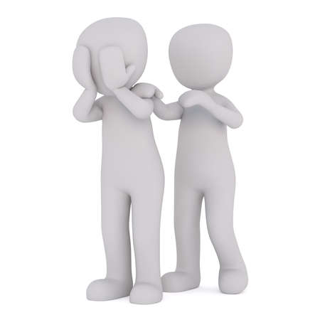 3d toon stood comforting crying friend on white backgroundの写真素材