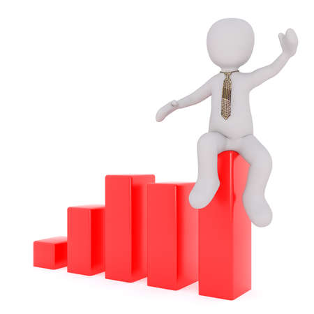Generic Gray 3d Cartoon Figure Wearing Patterned Tie Sitting on Top of Red Growth Graph Making Hand Gesture in Business Growth Concept Imageの写真素材