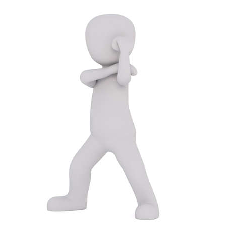 Full body 3d toon stood with hand over eye, white backgroundの写真素材