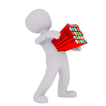 Figure of faceless 3D man with smartphone app icons coming out of his body with red trace, render...