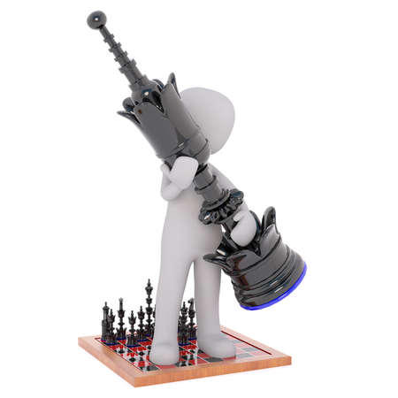 Full body large 3d toon on board moving king and playing game of chess